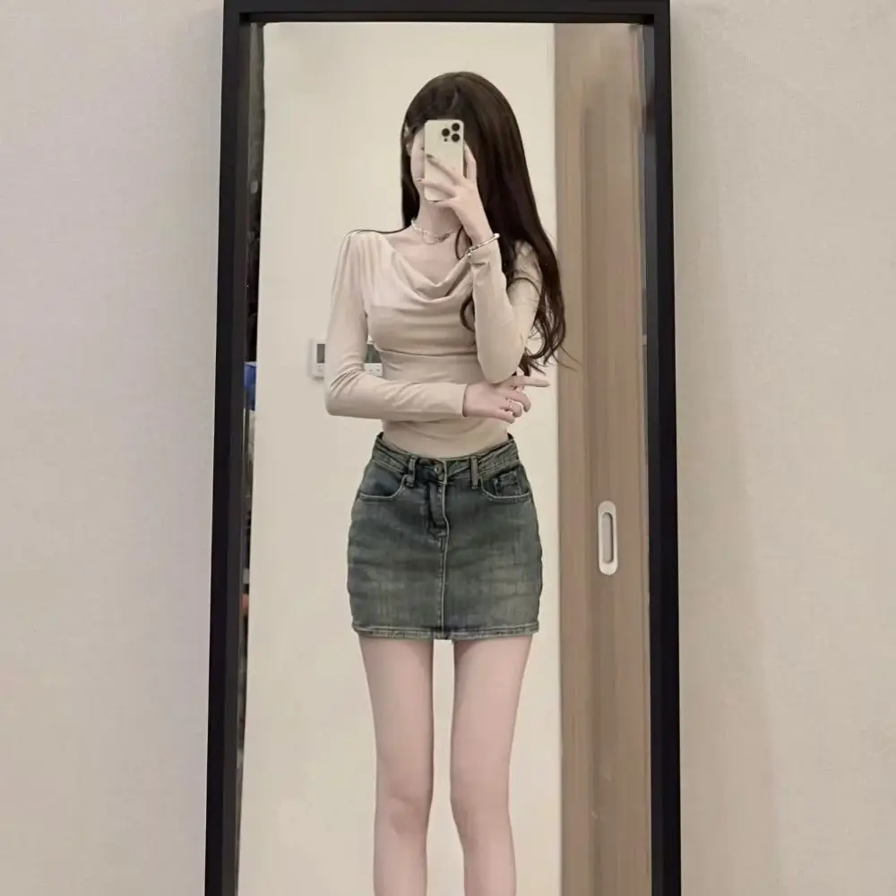 

Classic High Waist Mini Skirt Retro Slim Fit Short Skirt A-Line Casual Jean Skirt 2024