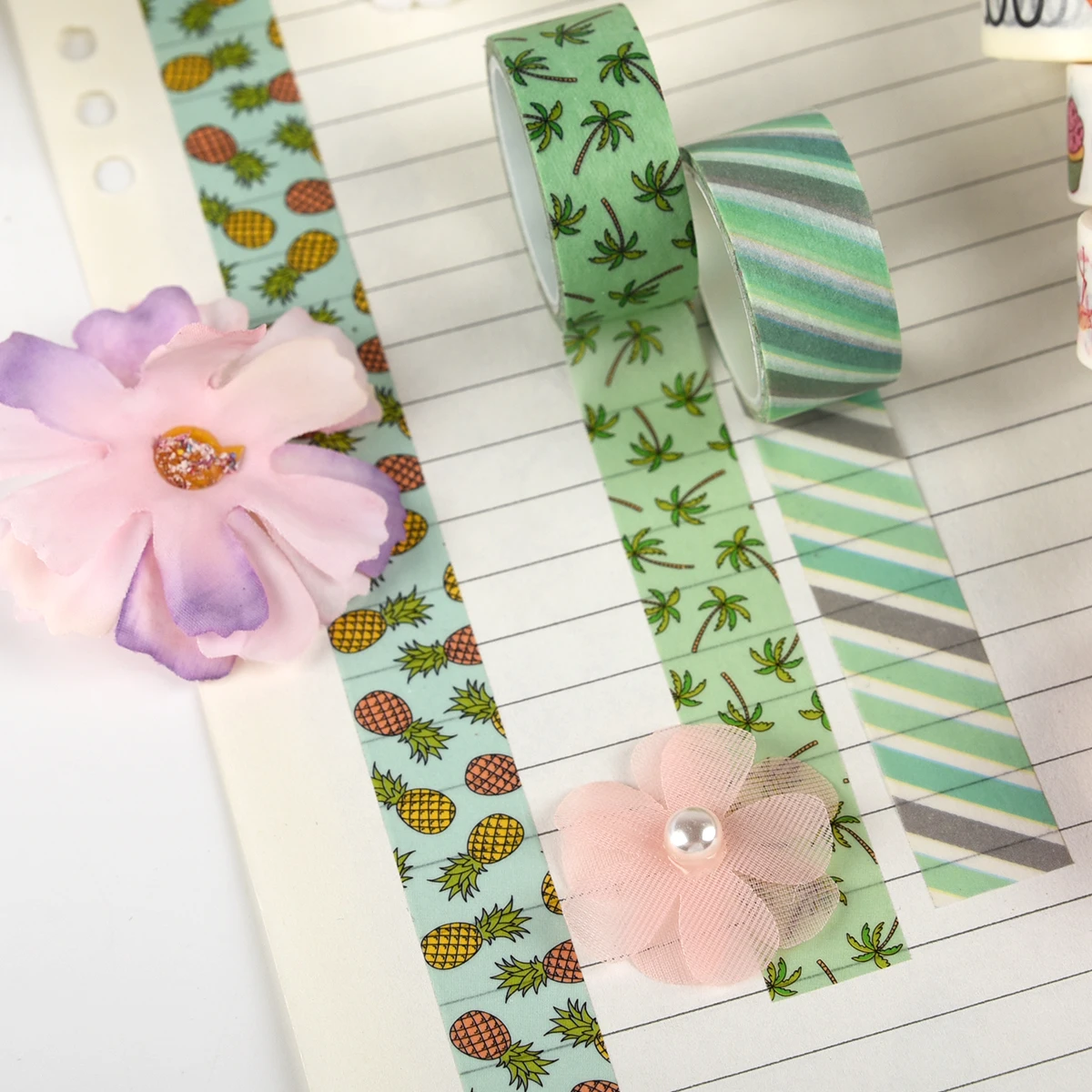 Kawaii Washi Tapes, Cute Cartoon DIY Masking Tape, Grid Sticky Note Paper for Scrapbooking & Journaling