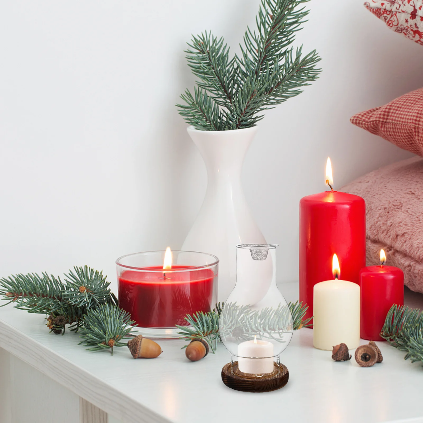 

Wooden Base Glass Holder Transparent Aroma Diffuser for Incense Chips Breathable Structure Romantic Lighting