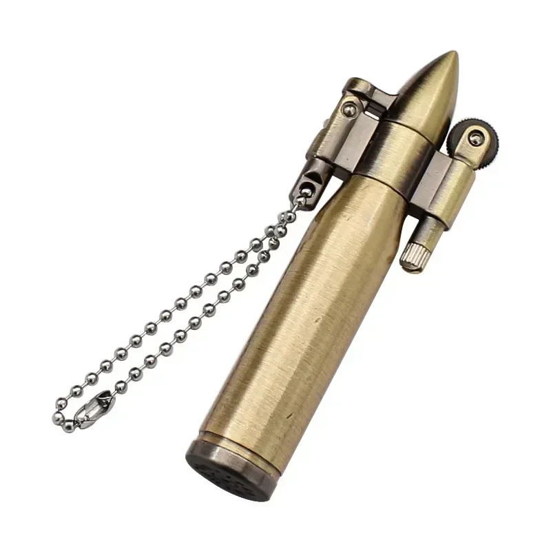 Retro Bullet Grinding Wheel Kerosene Lighter Metal Keychain Lighters Cigar Cigarette Smoking Accessories Gadget for Man Gift