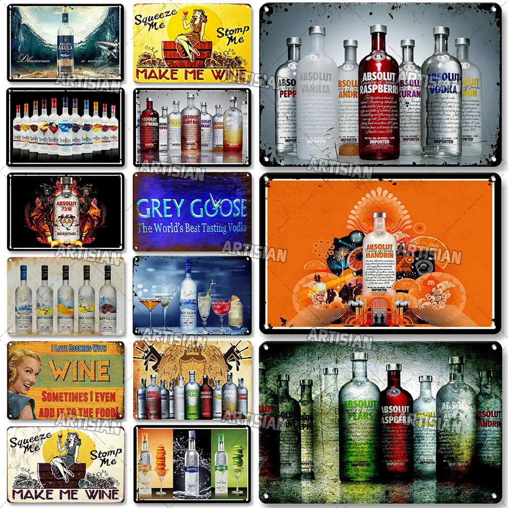 Letreros de Metal de Vodka, placa decorativa, letrero de Metal de vino, cartel de Metal Retro, placa de pared de Alcohol, decoración Industrial para estudio y Bar en casa