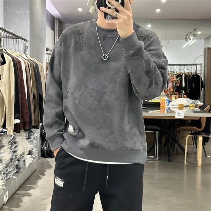 

Men's Fleece Lined Hoodie Long Sleeve round Neck Overhead Winter T-Shirt Color Block Design Couple Match Casual Streetwear