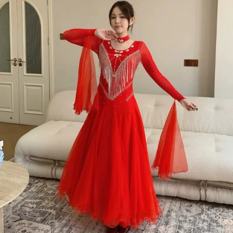 New Ballroom Dance Modern Dance Table Performance Heavy Industry Diamond Inlaid Competition Special Large Swing Dress