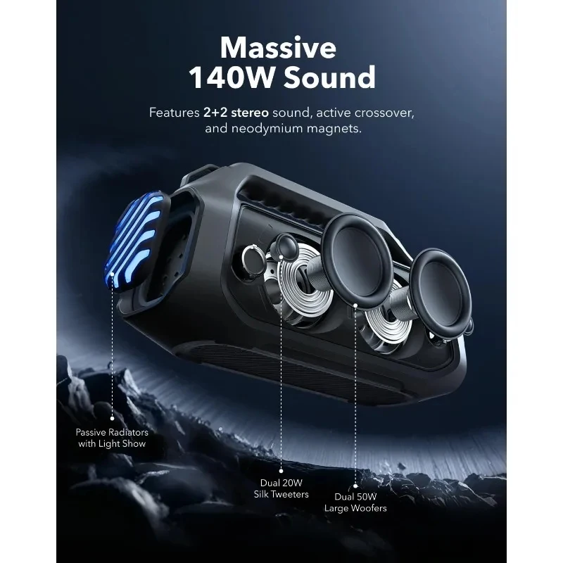 Outdoor Speaker Wireless [XX][X]-Channel BassUp Waterproof RGB Lights Fast Charge USB-C Power Bank