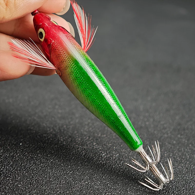 6-teiliges Set Horizontaler Tintenfisch-Jig Egi-Set Leuchtender Tintenfisch-Köder Regenschirmhaken Künstlicher Garnelen-Köder für Tintenfisch Oktopus – Detail 2