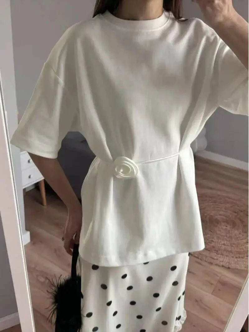 

2026 Summer Basic Yellow White Flower T Shirt Top Casual Fashion Women Tees 2026 New O Neck Tops T Shirt Fashion XCS7