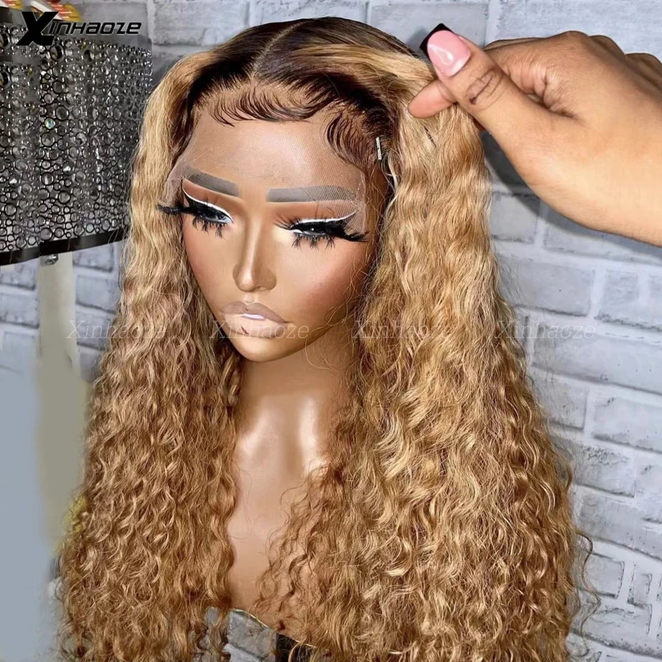 Silk Top 1B 27 Honey Blonde Kinky Curly 5x5 Silk Top Wigs 200Density Glueless Brazilian 13x4/13x6 Lace Frontal Human Hair Wigs