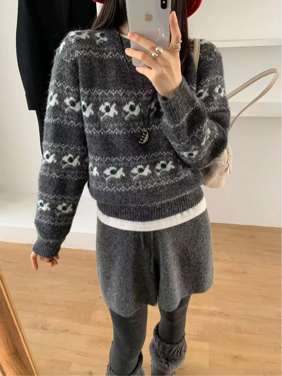 

Chic Autumn Winter Sweet Young round Ne Soft Loose Versatile Long Sve Fair Isle Knit Sweater Women's Faion Comfortable...
