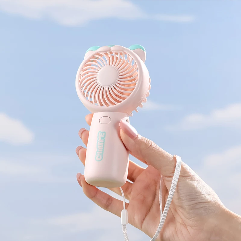 Portable Handheld Fan for Travel Outdoor Personal Cooling Fan with Lanyard USB Rechargeable Cute Bear Style Mini Desk Fan view 5