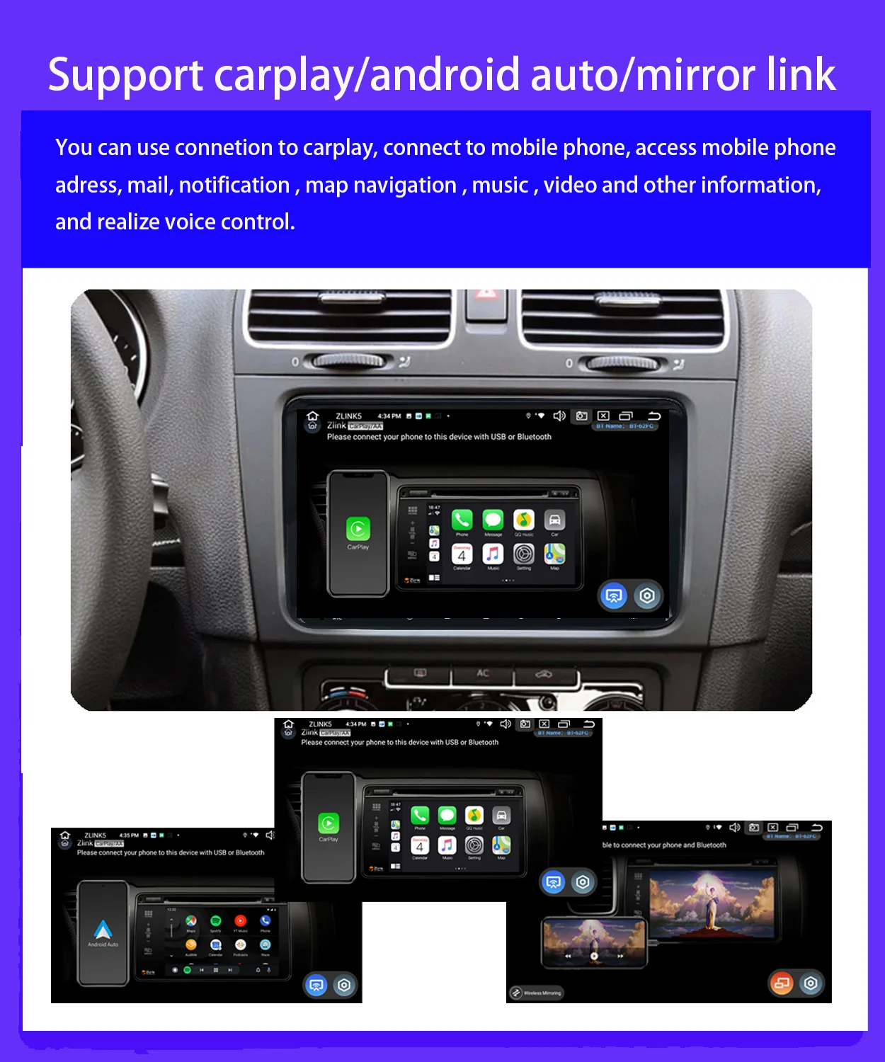 9 inch Android 15 Carplay Car stereo GPS NAV RDS FM BT for VW Golf 5 6 Passat Polo Jetta Seat Skoda Touran Tiguan Caddy EOS