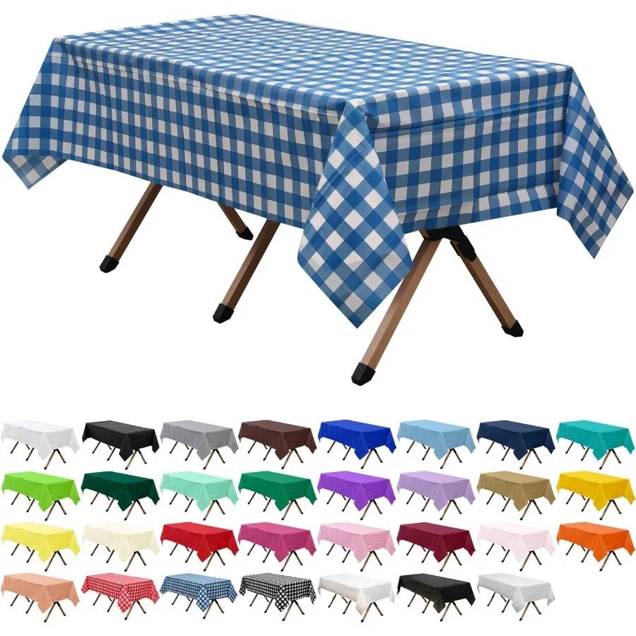 

2 упаковки, синяя клетчатая пластиковая скатерть премиум-класса в клетку, прямоугольная 54x108 дюймов, многоразовая декоративная плед из синего буйвола океана