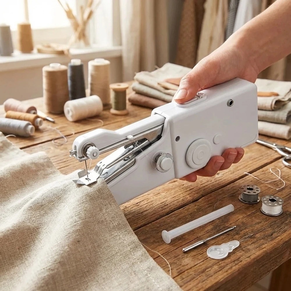 1 Stück Mini Tragbare Handnähmaschine Schnellnähwerkzeug Leichtgewichtig Einfach zu Bedienen für Stoffe Kleidung DIY Zuhause Reise