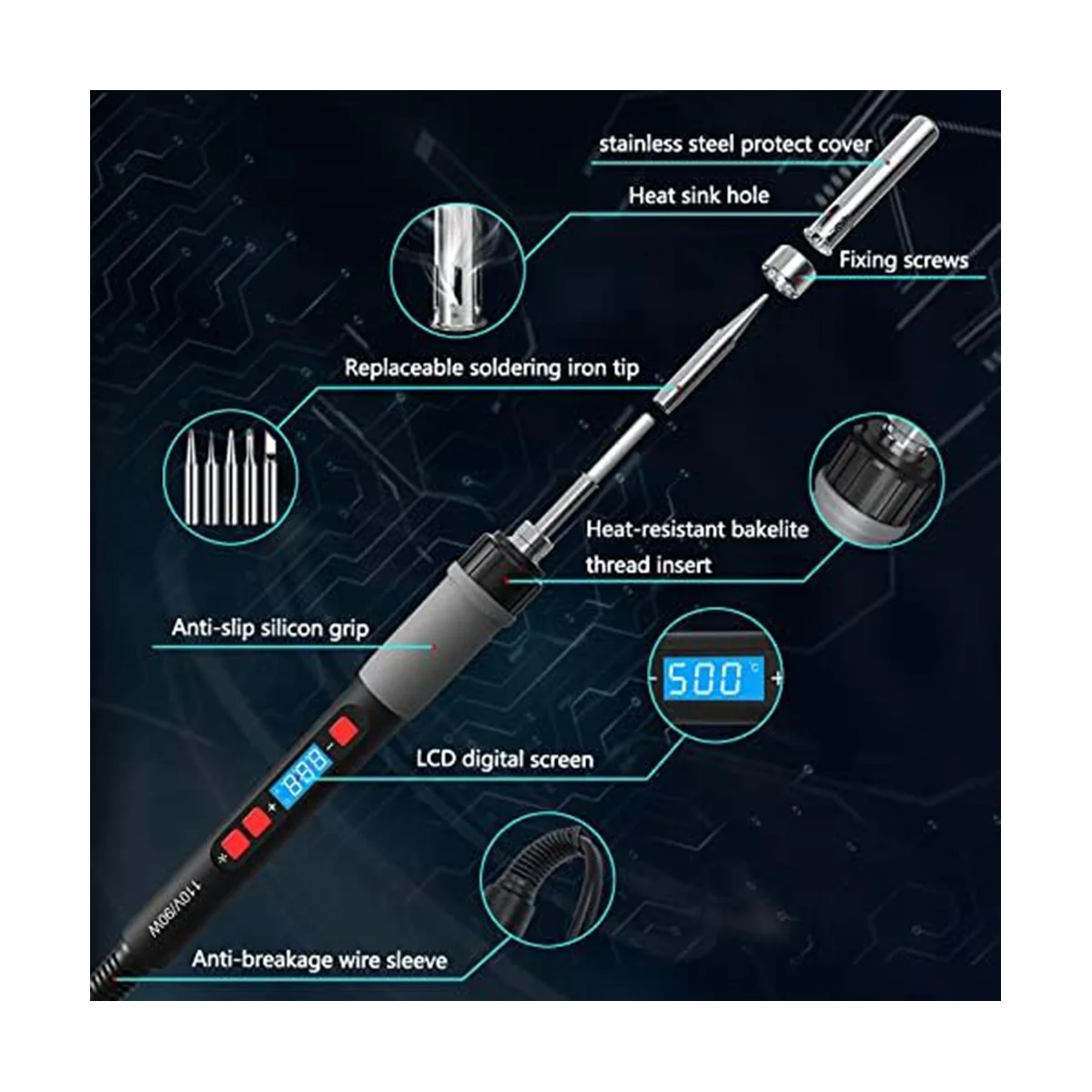 Soldering Iron Kit, 80W LCD Digital Display Adjustable Temperature Solder Iron 180 to 500°C, for Soldering US Plug