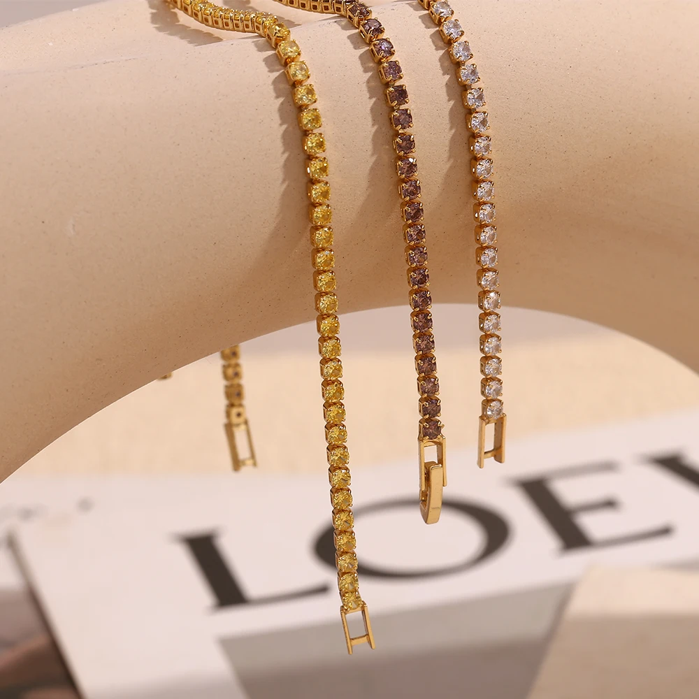 MamacitaSlay Popular sparking yellow yellow brown clear zircon tennis Bracelet Hypoallergeni Daily Woman accesories gift