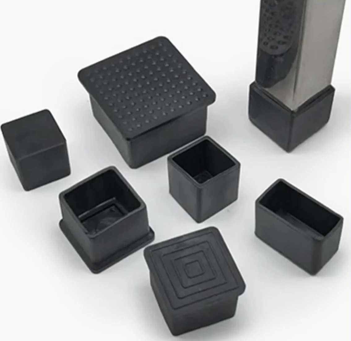 Black Square PVC Soft Rubber Caps 10*10mm 40*60mm Rectangle Protection Gasket Dust Seal End Cover Caps For Pipe Bolt Furniture