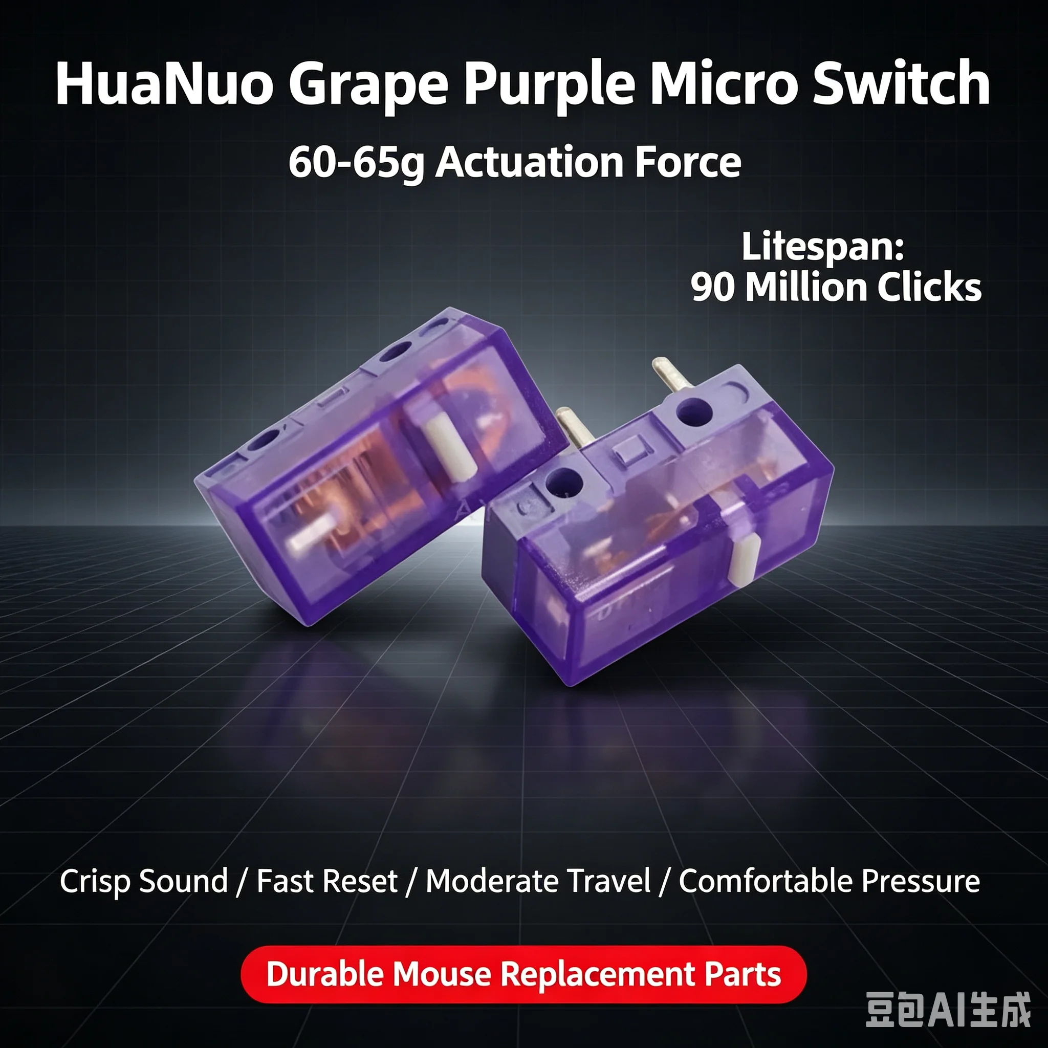 10PC-1pc   New Huano Grape Purple Micro Switch Transparent Shell  90 Million Microswitch Button