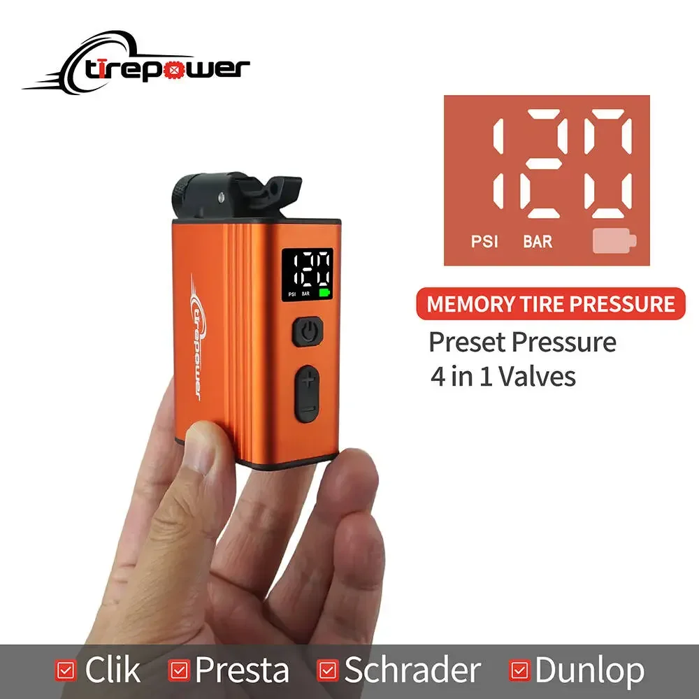 

120 PSI Portable Electric Inflator Pump Custom Tire Pressure Display Tire Inflator MTB Road Bike with Schrader Presta Clik Valve