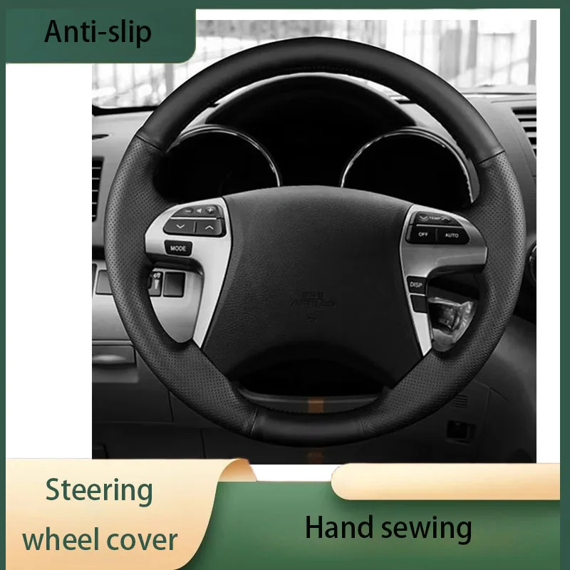 

Custom Car Steering Wheel Cover Microfiber Leather Toyota Highlander 2008-2014 Camry 2007-2011 Hand-stitched Black Auto Interior
