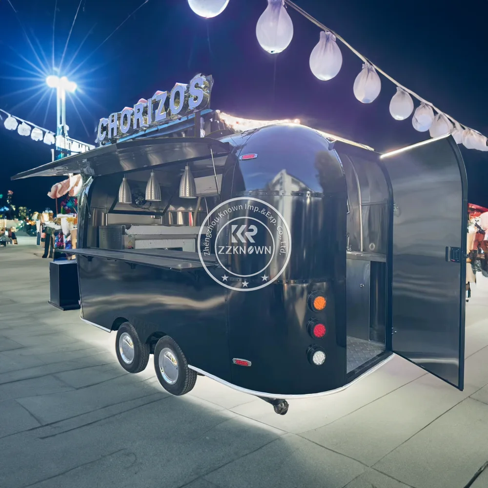 Aço inoxidável móvel Pizza Trailer, Fast Food caminhão reboque, equipamentos de cozinha completa para venda, Airstream, China Fabricante, 2024