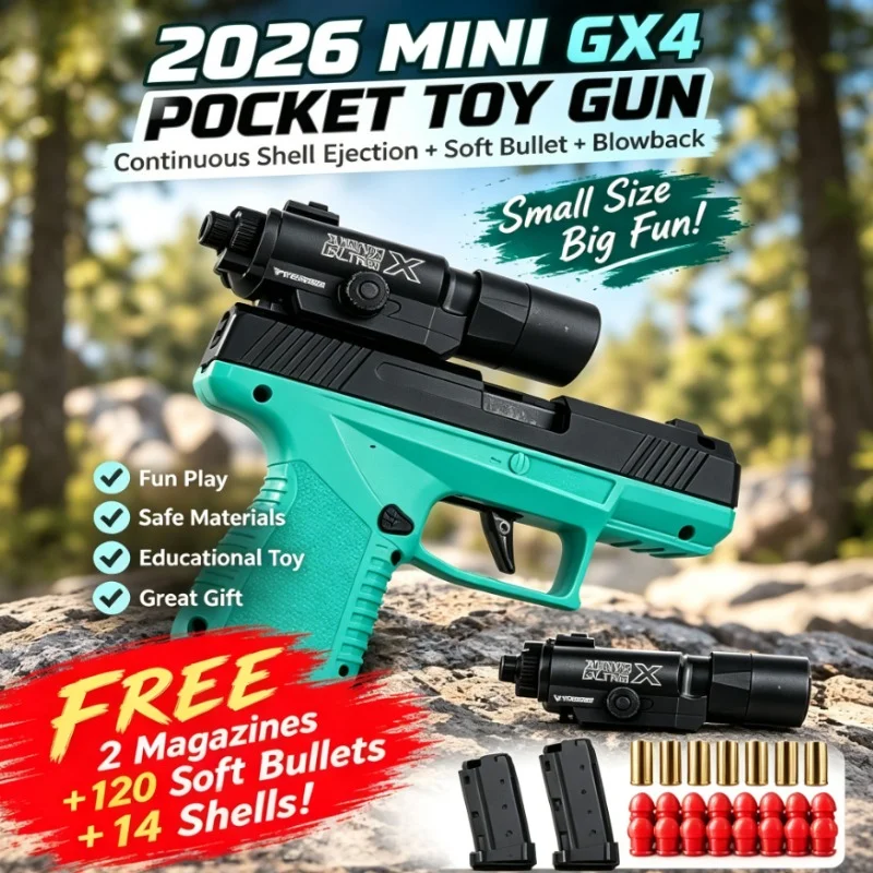 Mini GX4 Pocket Toy,Macaron Shell Eject Blowback Model w/ X300 IR Sight,Full Set Magazines Soft Bullets Shells,Kids Adults Gift