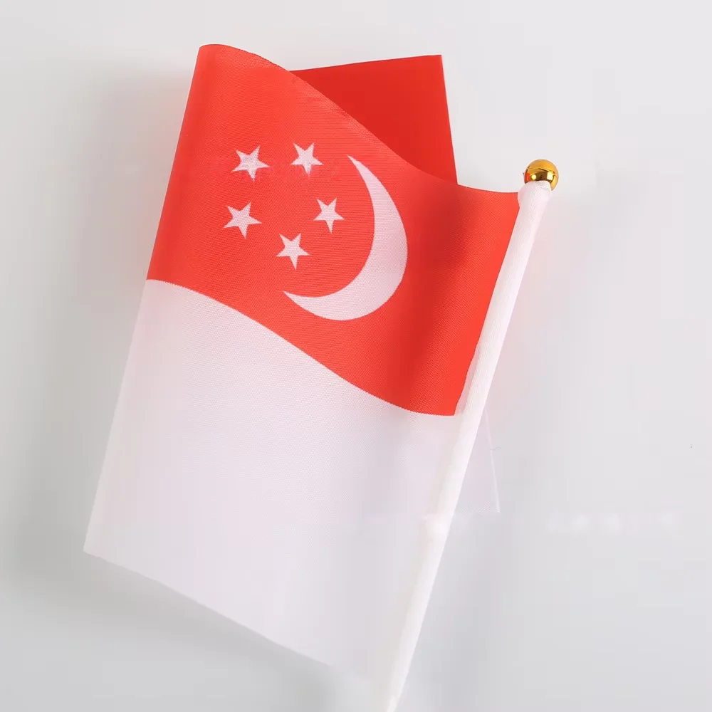 Singapore hand Flag 21*14cm 10/20/50pcs polyester Singapore Hand Waving Flags With plastic pole For Sports Activity Home Decor