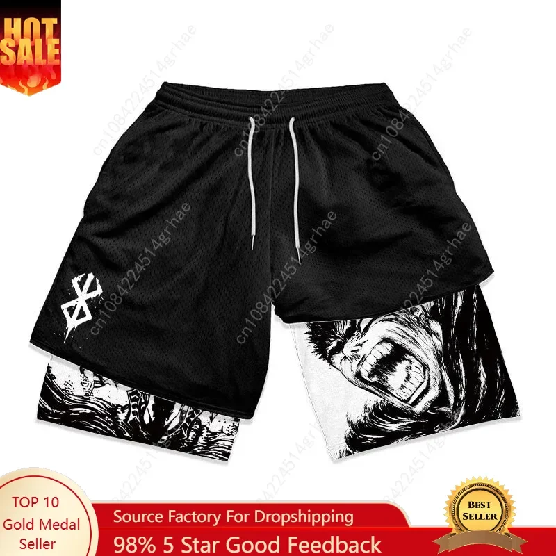 

Y2K Summer Men Streetwear Anime Berserk Oversize Active Athletic Gym Short Pants Training Fitness Workout Track Shorts Clothes