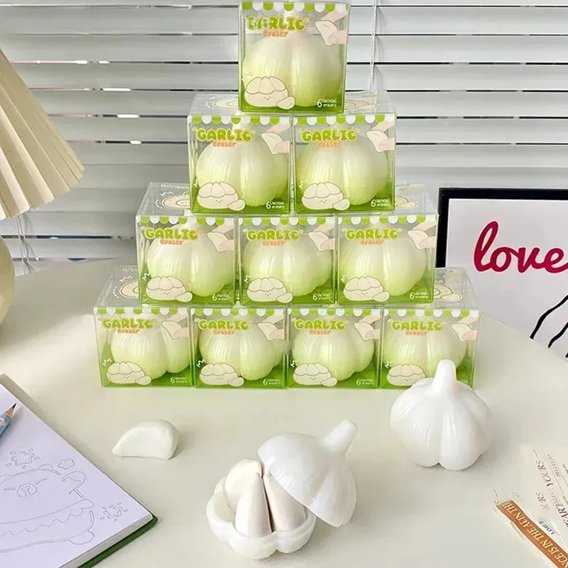 Cute Garlic Shaped Eraser Set, Detachable Mini Garlic Clove Pencil Erasers, Novelty Funny Stationery Eraser for Kids Students