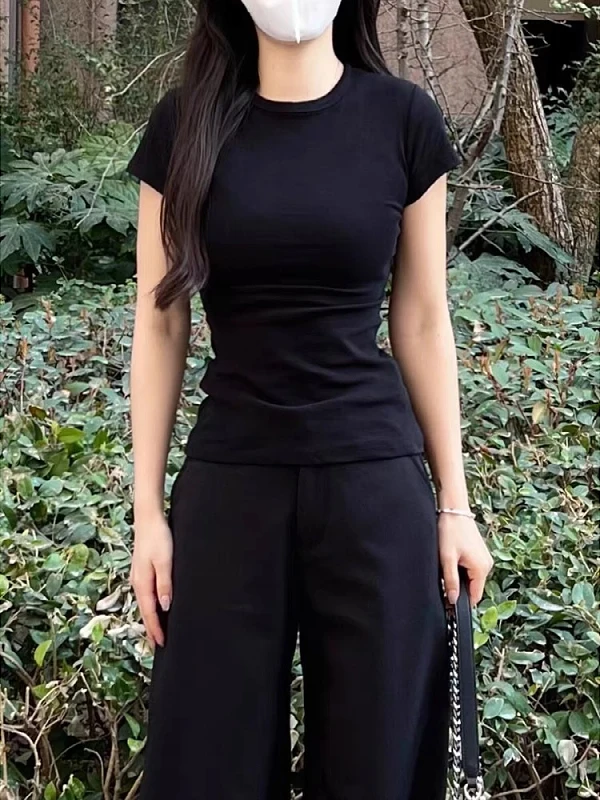 

Женская модная футболка больших размеров в стиле ретро, круглая футболка Ne, корейский облегающий летний топ, Новое поступление, универсальный топ