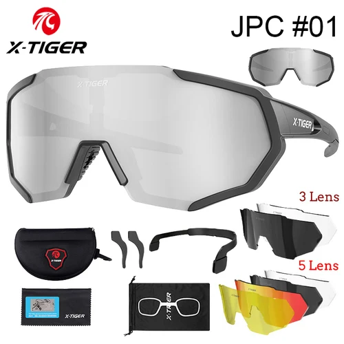 Imagen 1 del producto X-TIGER-gafas polarizadas para ciclismo de montaña, lentes de sol para bicicleta de carretera, MTB,CE Certificación 3/5 Lentes Intercambiables para Ciclismo Bicicleta Deportes Protección UV 400 Gafas de Bicicleta Para