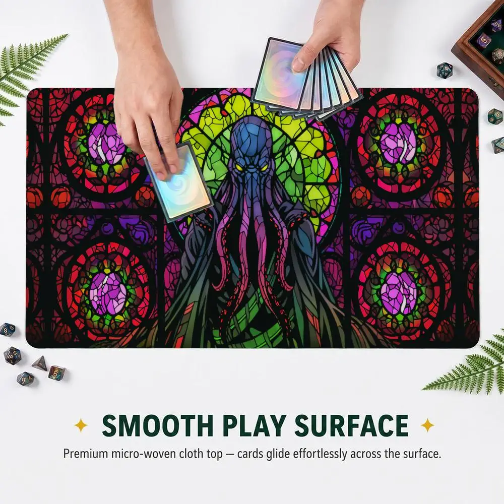 Gothic Stained Glass Octopus Monster Play mat 60x35cm TCG Card Mat Anti‑Slip Rubber Desk Pad for Magic The Gathering