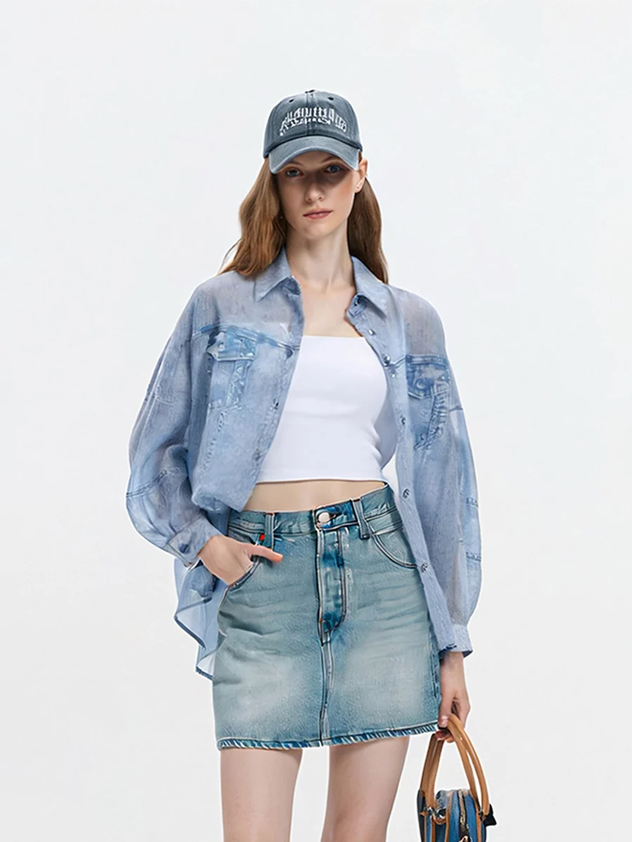 

Новая летняя свободная женская рубашка AHMI с длинным рукавом из тонкой ткани, солнцезащитная накидка в корейском стиле для повседневной носки