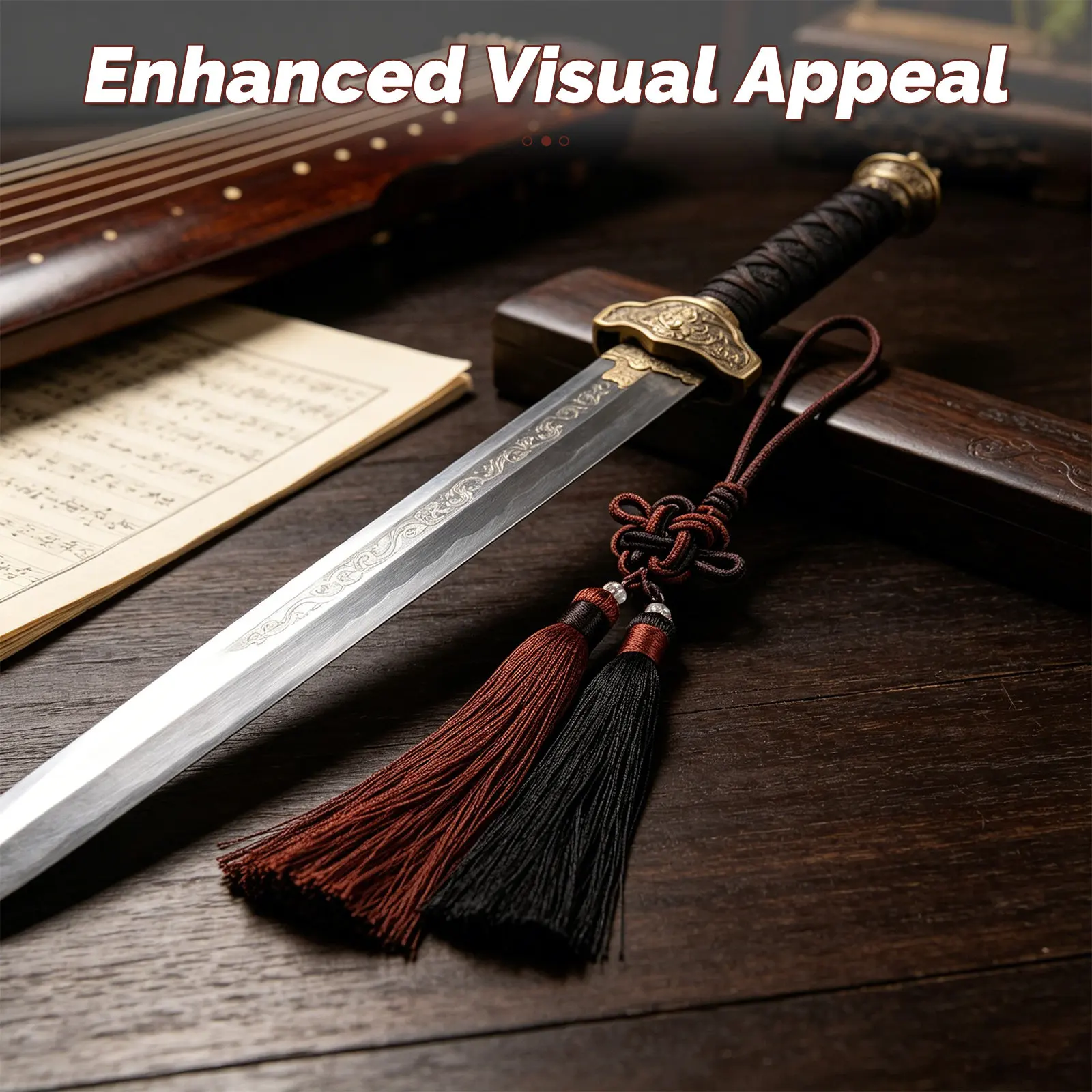 2Pcs Chinese Sword Tassel Long Silk Jian Knot Ear Hook Attachment Tai Kung Fu Wushu Performance Accessory Long Sword Tassel