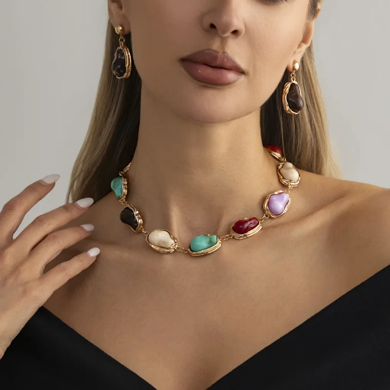 Vintage Colorful Irregular Geometric Baroque pearl Choker Necklace for Women Exaggerated Fashion Y2K Jewelry Neck Accessories