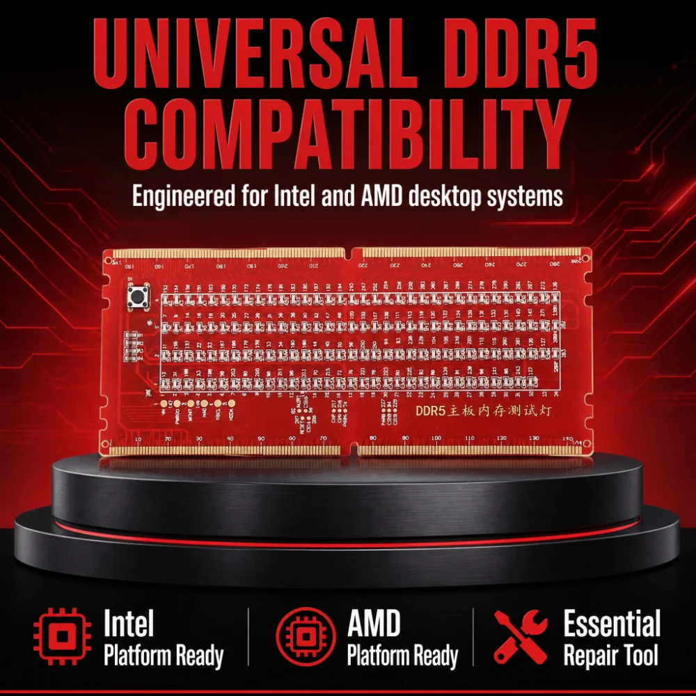 DDR5 Support DDR5 Mainboard Test Card Battery Powered Memory Slot Tester Memory Slot Tester Card Portable Design