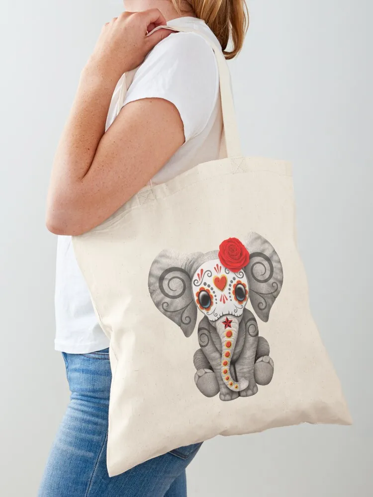 Red Day of the Dead Sugar Skull Baby Elephant Tote Bag Woman shopper bag Lady bag Candy bags tote women
