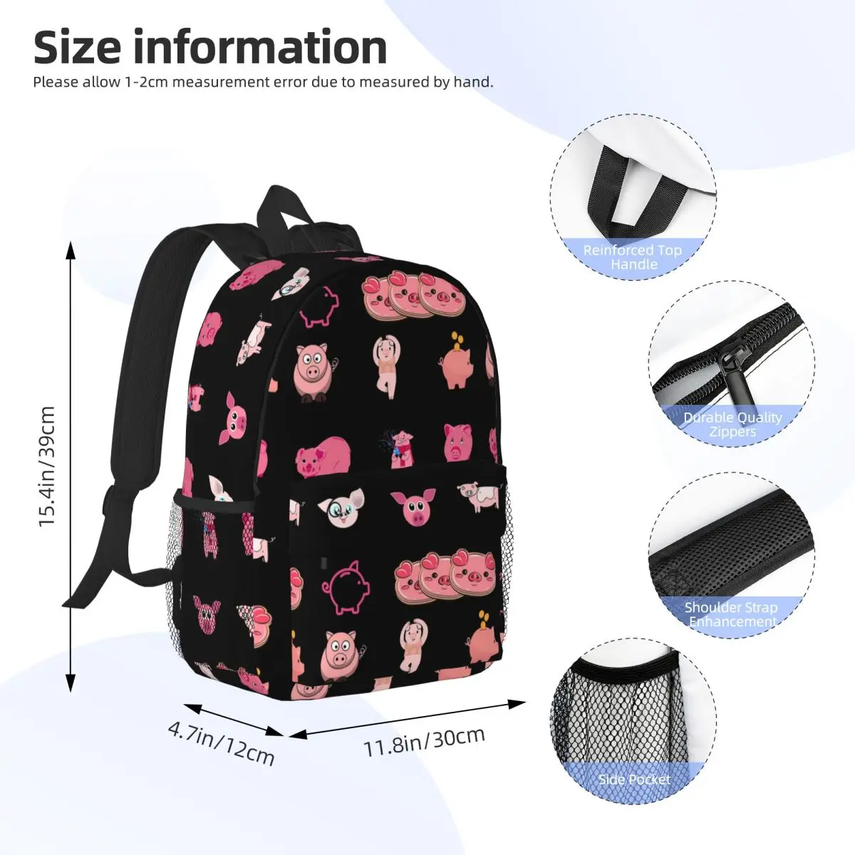 National Pig Day Sticker Pack Backpack Student Boys Girls BookBag Men Women School Bag Laptop Shoulder Bags
