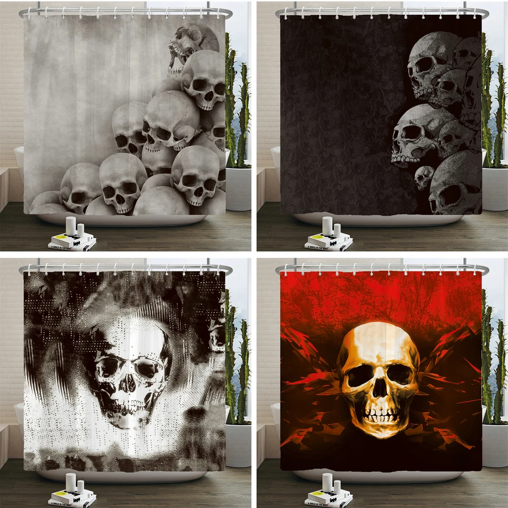 Horror Skull Skeleton Shower Curtains Halloween Theme Bath Curtain Printed Polyester Fabric Bathroom Bathtub Decor with Hooks