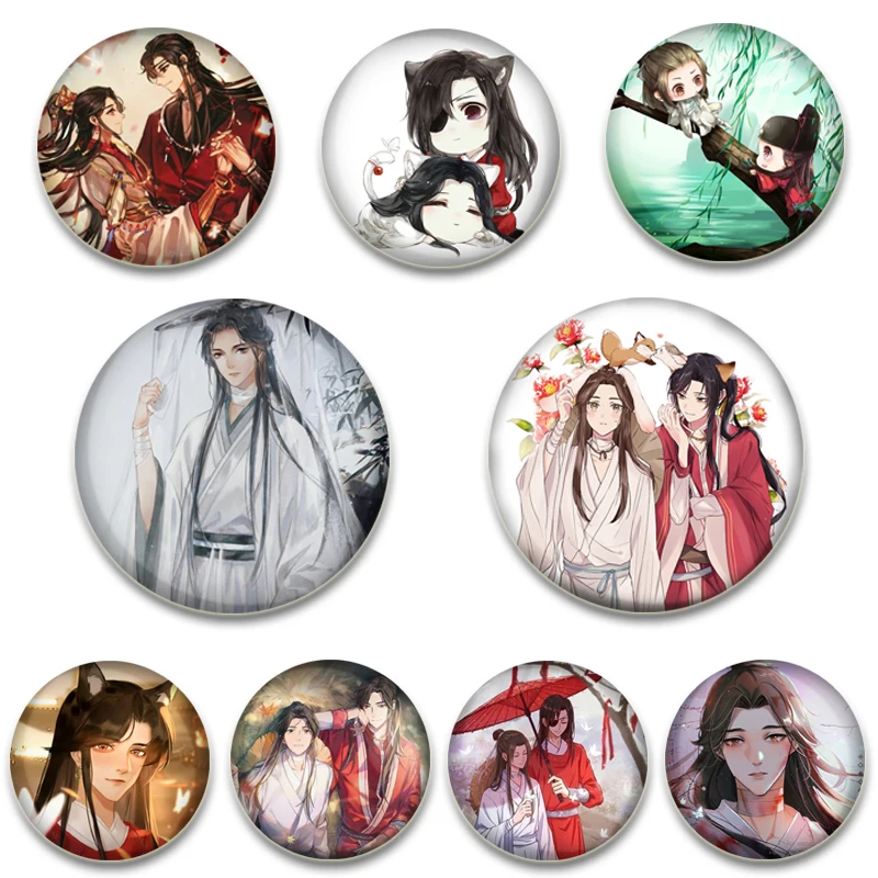 

58MM Chinese Anime Heaven Official’s Blessing Brooch Tian Guan Ci Fu Character Hua Cheng Xie Lian Badge Snap-in Button Pins