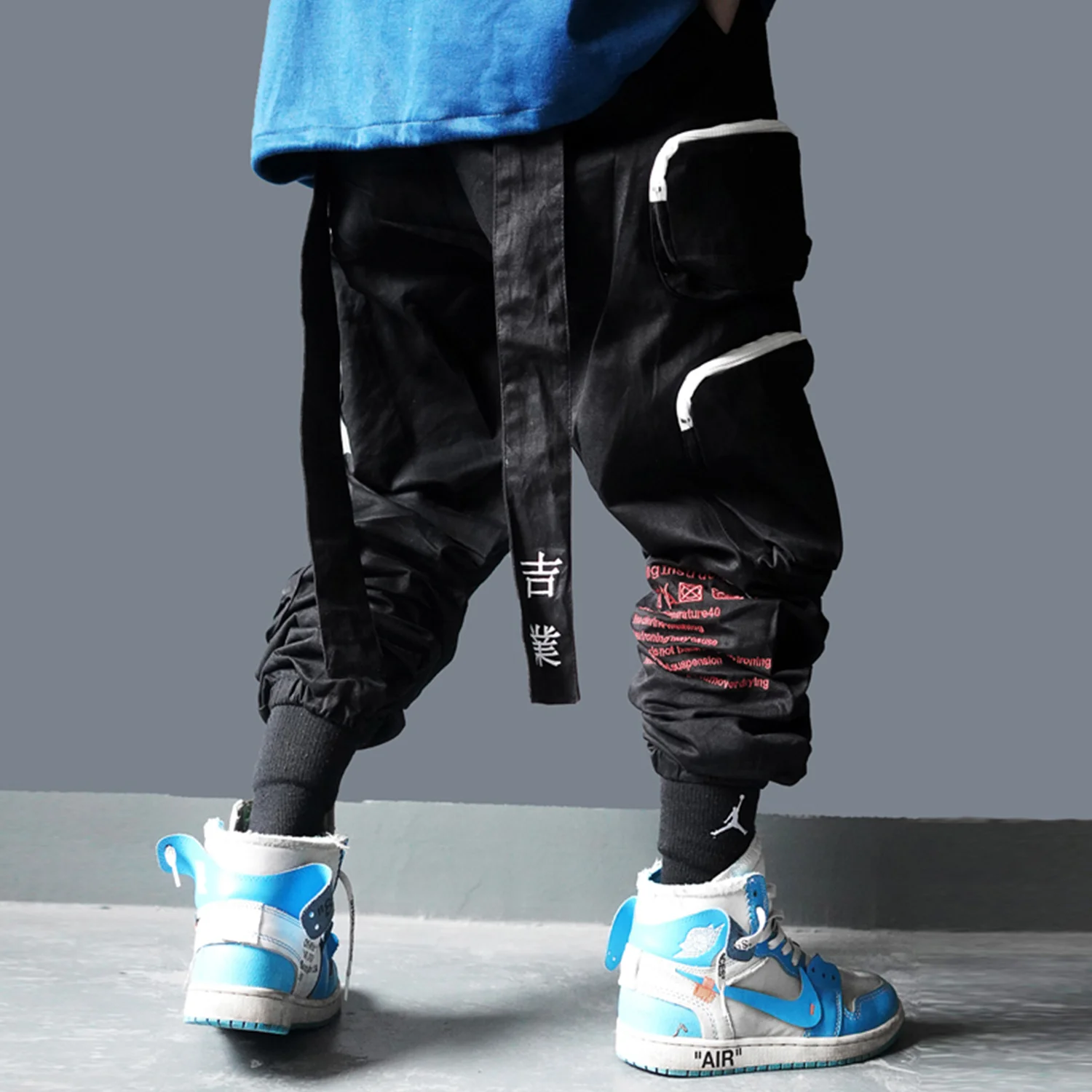 

Pockets Multi Hip Hop Harem Cargo Pants Men Harajuku Casual Streetwear Sweatpants Joggers Elastic Waist Trousers