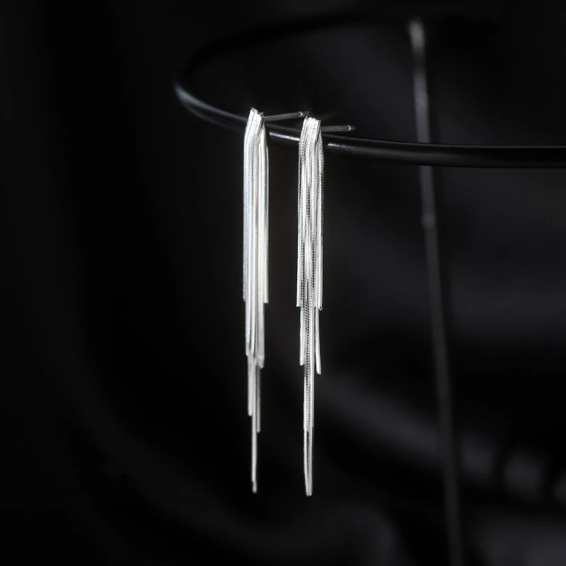 

Real 925 Sterling Silver Chain Tassel Elegant Stud Earrings For Women Classic Fine Jewelry Light Luxury Accessories