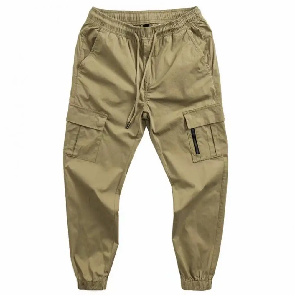 Joggers Men Cargo Pants Solid Color Breathable Drawstring Elastic Waist Ankle-banded Men Trousers M-3XL