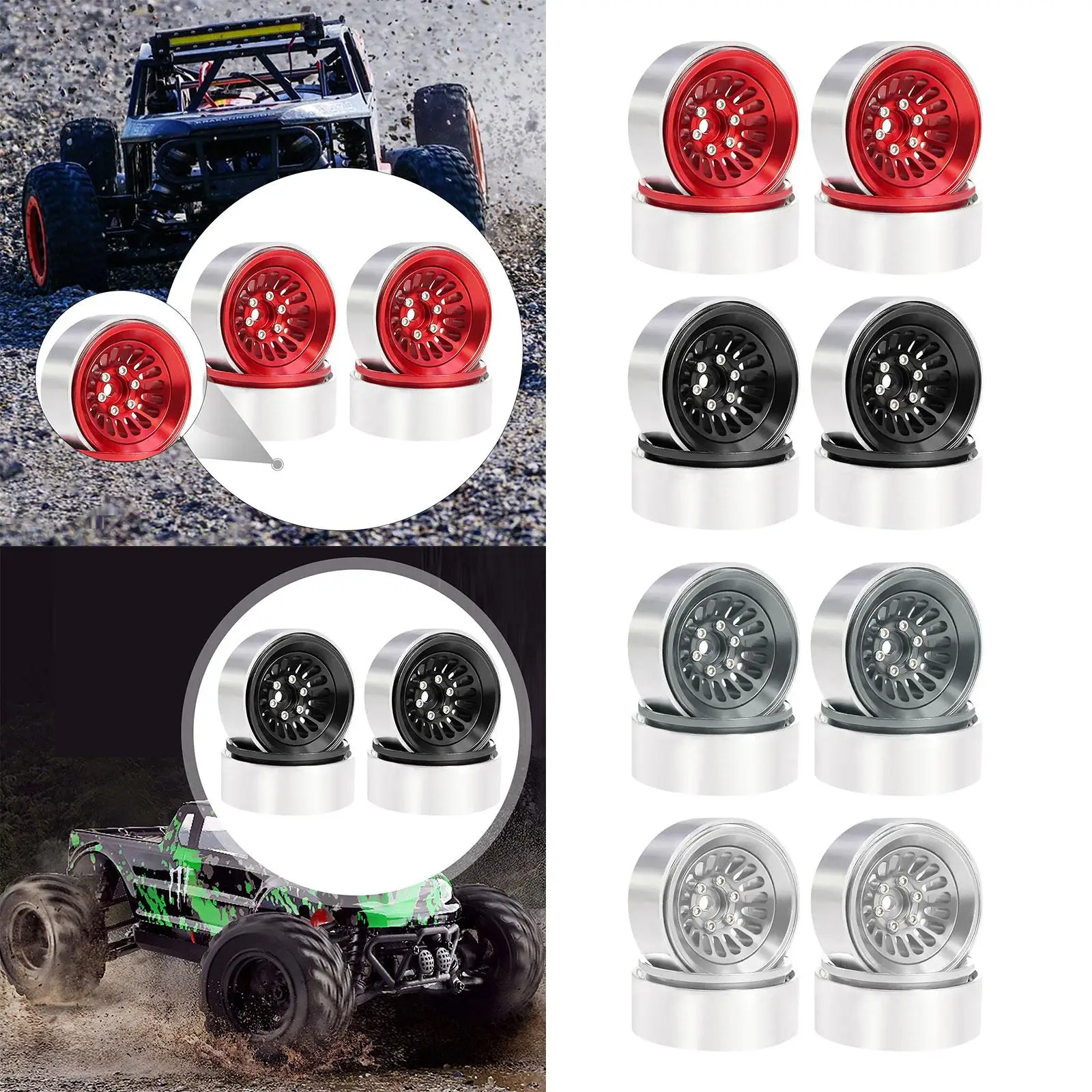 

RC Car Tire Wheel Rims 1.3 Inch Aluminum Alloy 7mm Hex Hub Replacement for 1/