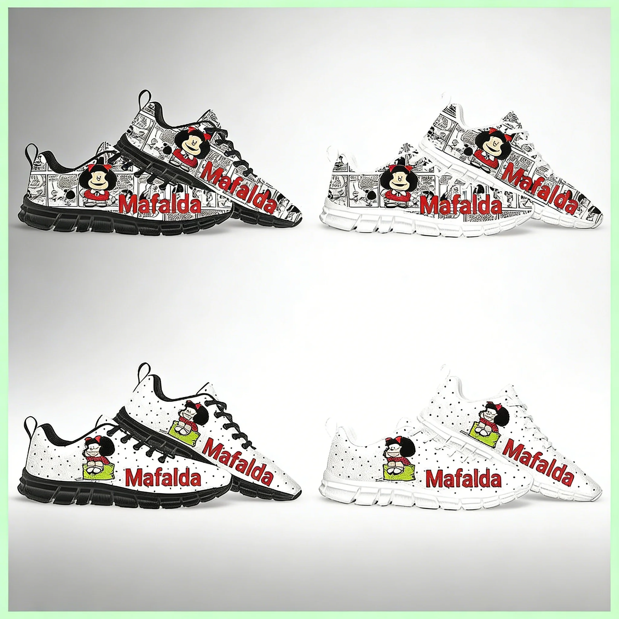 

Кроссовки Custom Mafalda Cartoon из дышащего полиэстера, низкие спортивные кроссовки для мужчин и женщин