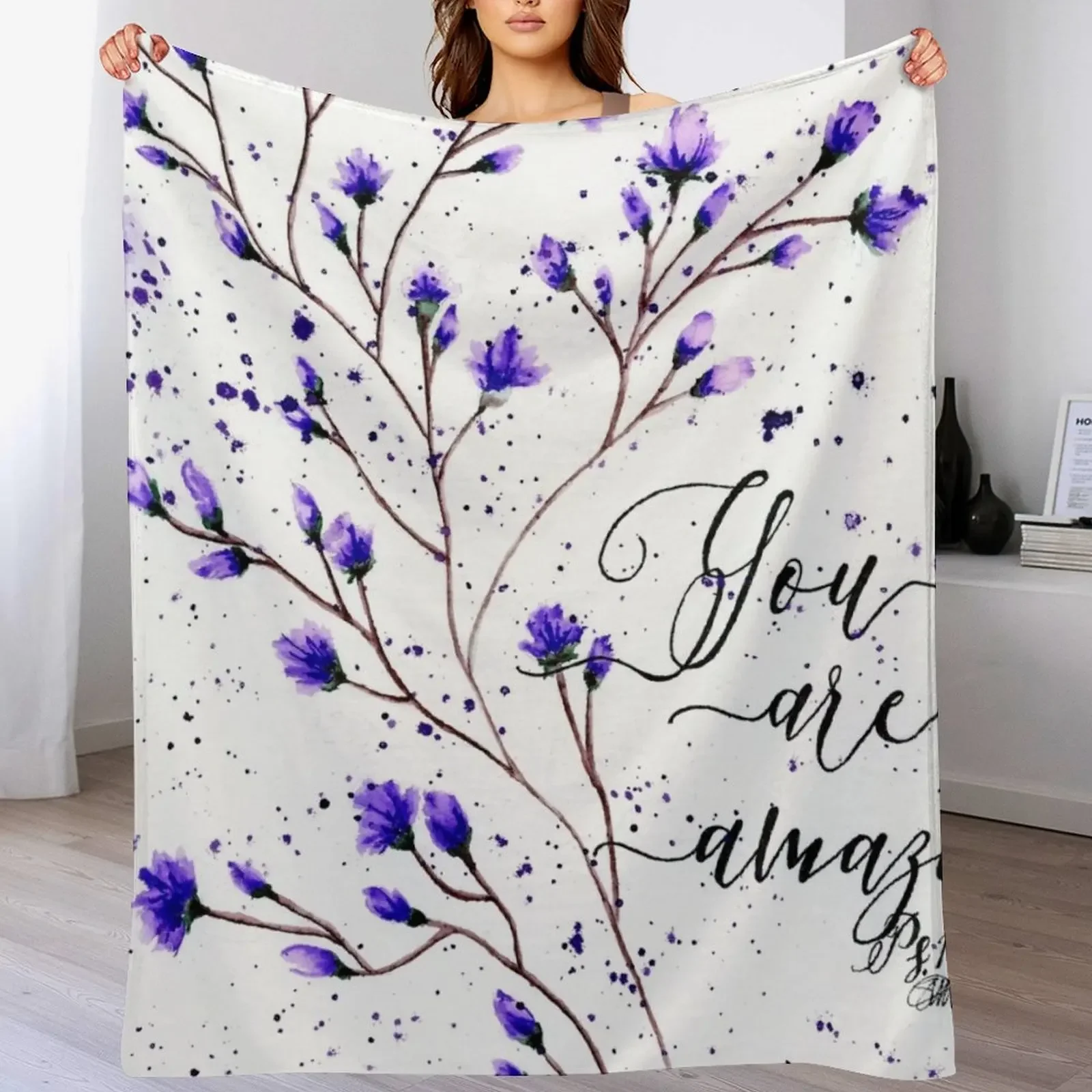 

purple flowers watercolor painting Throw Blanket Winter beds Blankets Sofas Of Decoration Luxury Thicken Softest Blankets