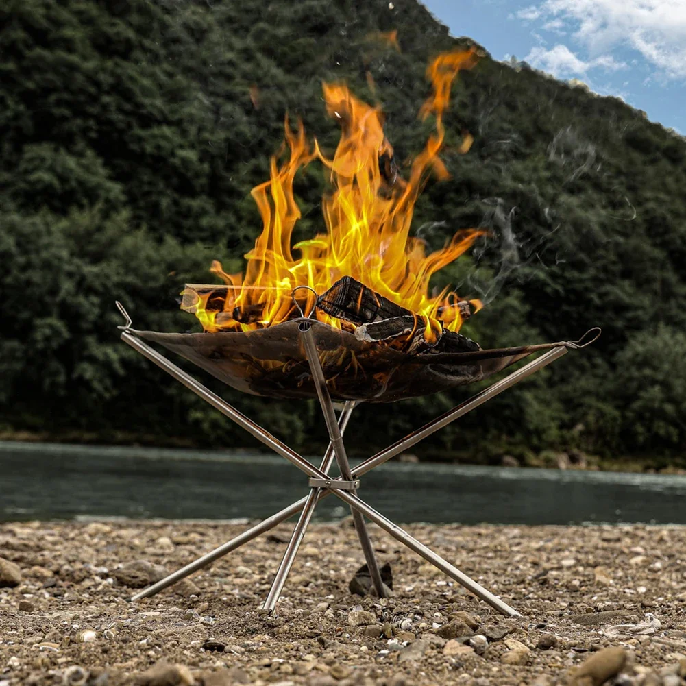 Portable Outdoor Fire Pit Grill Collapsing Steel Mesh Fire Stand Stainless Steel Foldable Mesh Fire Pit Outdoor Wood Heater Heat