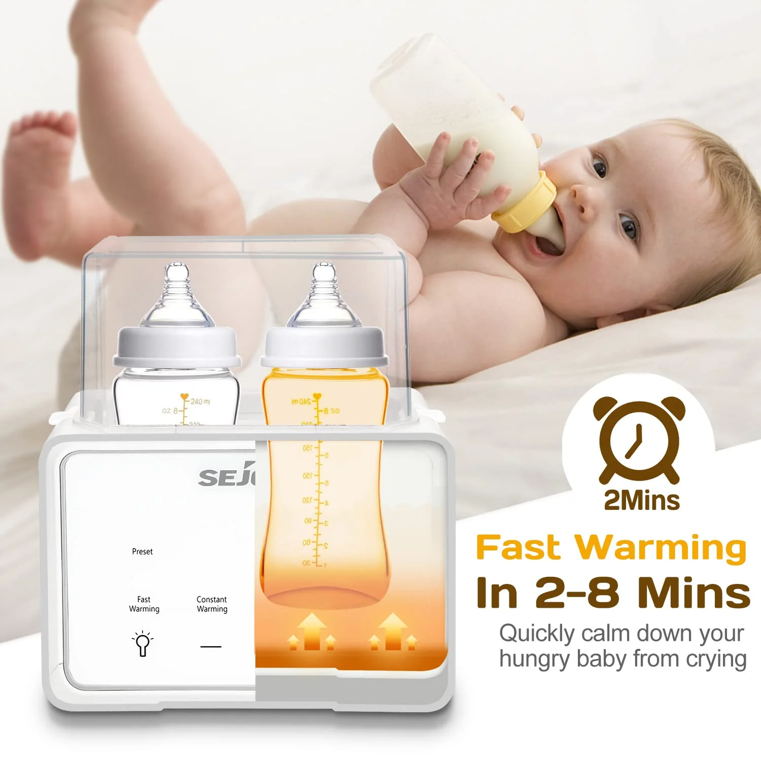 SEJOY Flessenwarmer, 6 in 1, moedermelk- en formulemelkverwarmer, babyvoedingverwarming, babywaterverwarmer, benodigdheden voor borstvoeding