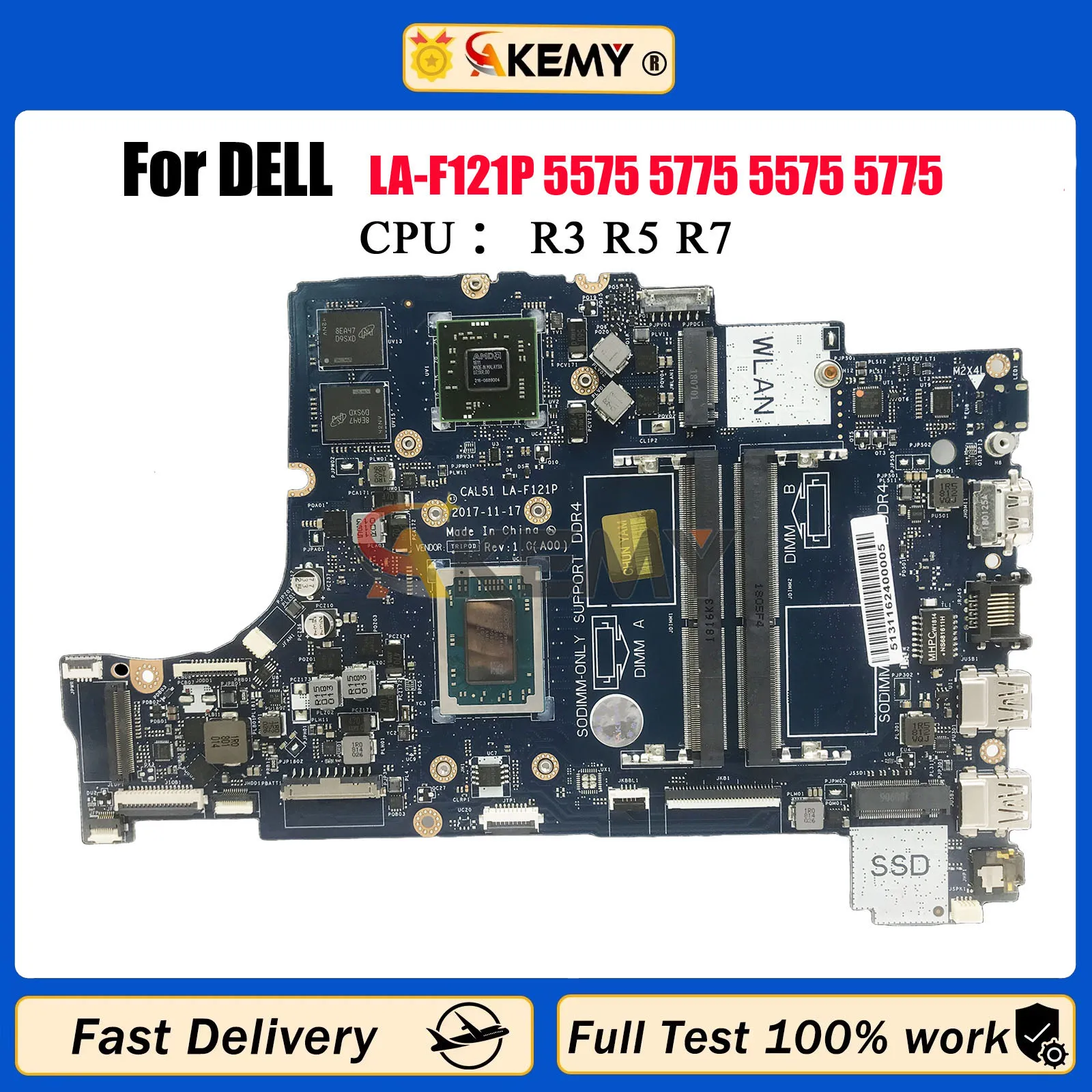 

CAL51 LA-F121P For DELL Inspiron 5575 5775 Notebook Mainboard R3 R5 R7 Laptop Motherboard 0GMXP8 0525HD 9XH0N 100% Tested OK