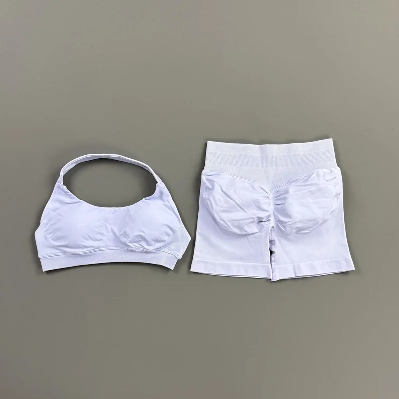2-teiliges HISTELLO Impact Gym Set für Damen, Sport-BH und Shorts, offener Rücken, Scrunch-Butt, nahtloses Workout-Jogging-Sport-Trainingsset – Detail 25