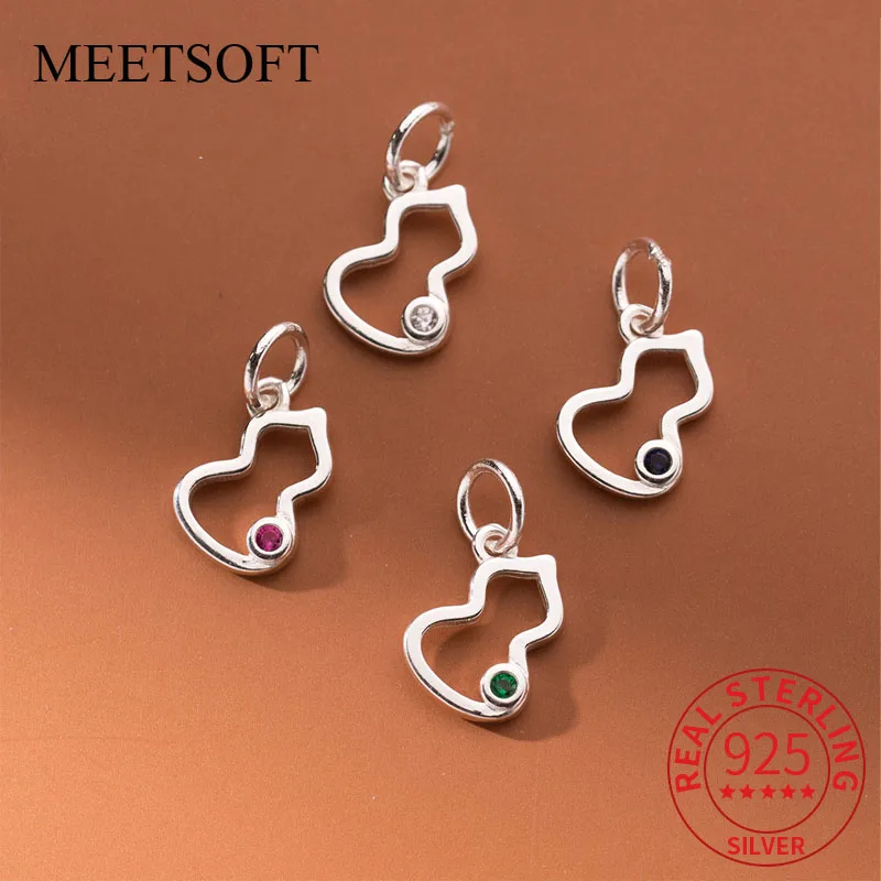 MEETSOFT S925 Sterling Silver Color Zircon Hollow Gourd Pendant Charms of DIY Handmade Making Supplies Necklace Bracelet Jewelry