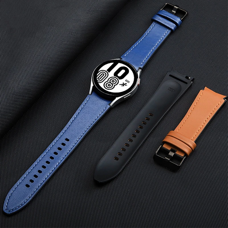 Silicone Leather watch strap for Samsung Galaxy Watch 6 5 4 Classic 42mm 46mm 43mm 47mm for Samsung Watch 5 4 6 40mm 44mm band